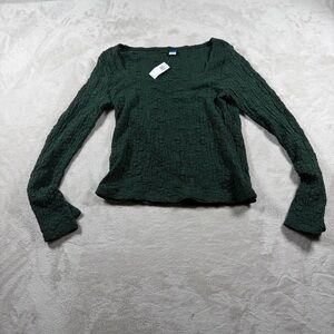 Old Navy Forest Green Textured Long Sleeve Top